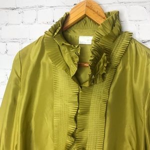 Soft Surroundings Olive Green Ruffle Blouse